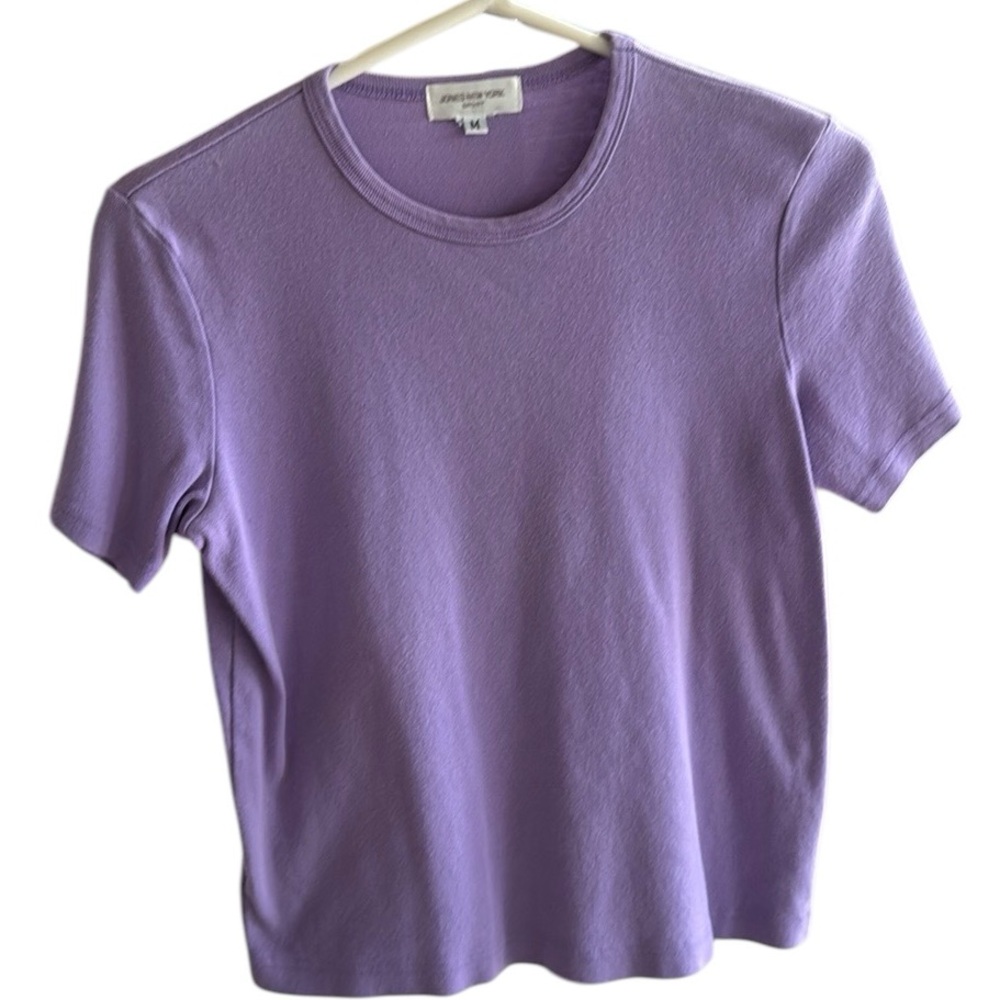 Jones New York Sweater Tee Short Sleeve Banded Hem Lavender M